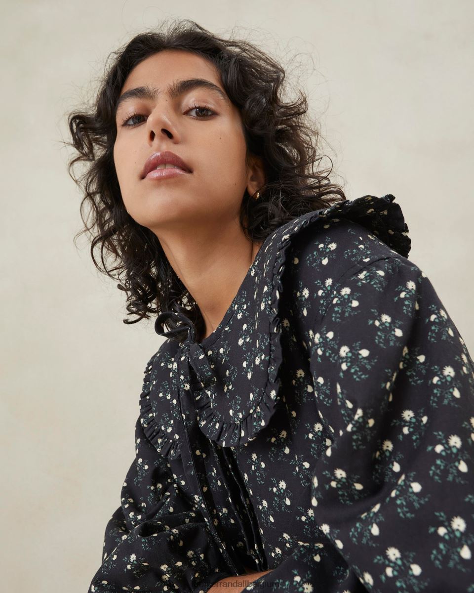 vêtements Loeffler Randall robe manteau nari petites fleurs noires femmes 04V42L179
