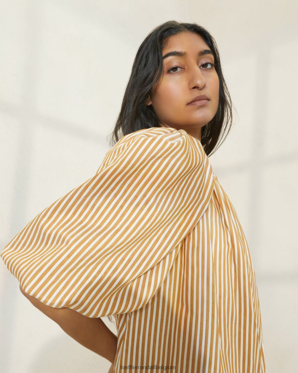 vêtements Loeffler Randall robe oversize à manches bouffantes à rayures mimi bande marron femmes 04V42L175