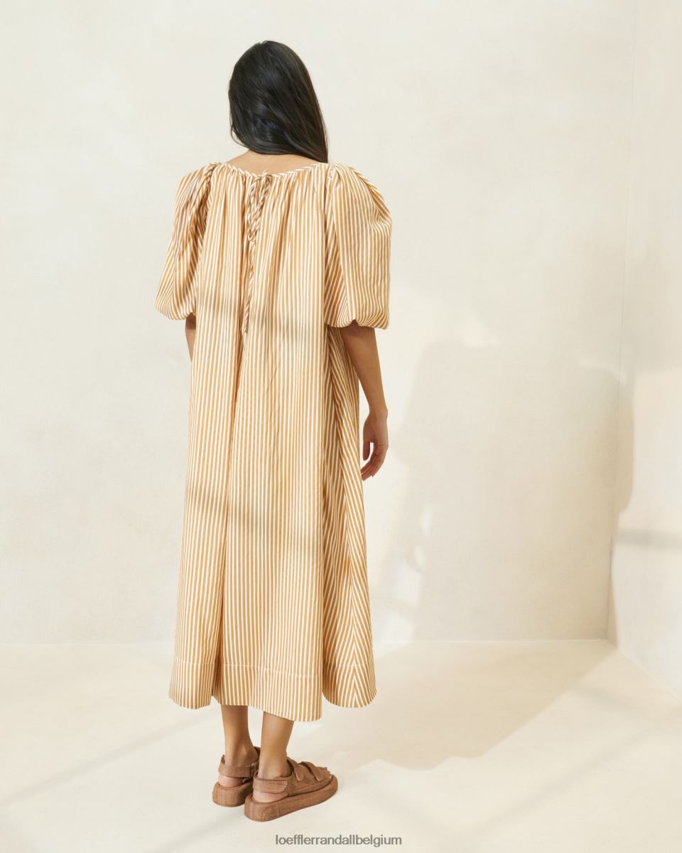 vêtements Loeffler Randall robe oversize à manches bouffantes à rayures mimi bande marron femmes 04V42L175