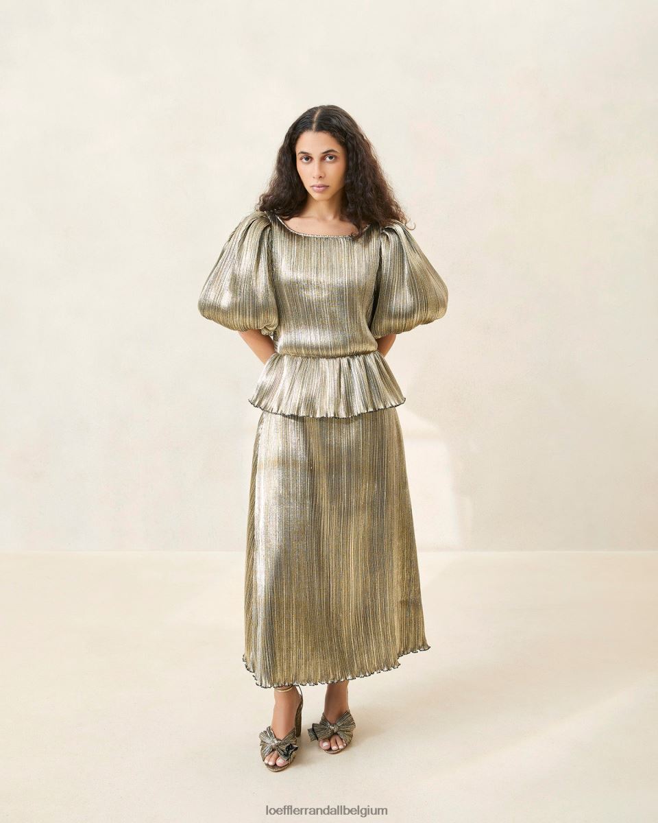 vêtements Loeffler Randall robe plissée à manches bouffantes dorit or foncé femmes 04V42L194