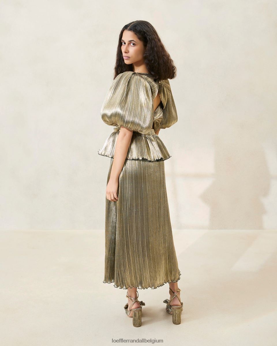 vêtements Loeffler Randall robe plissée à manches bouffantes dorit or foncé femmes 04V42L194