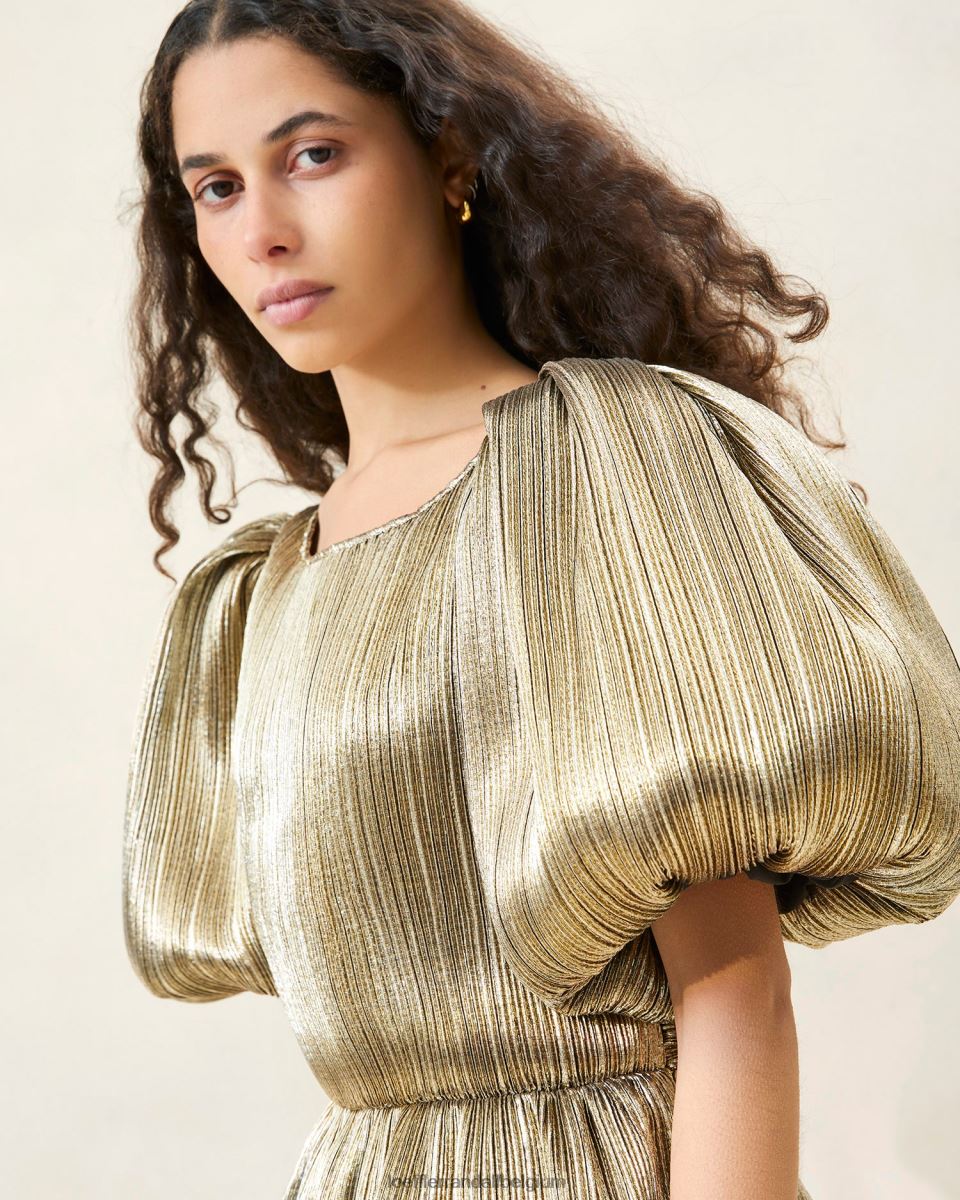 vêtements Loeffler Randall robe plissée à manches bouffantes dorit or foncé femmes 04V42L194