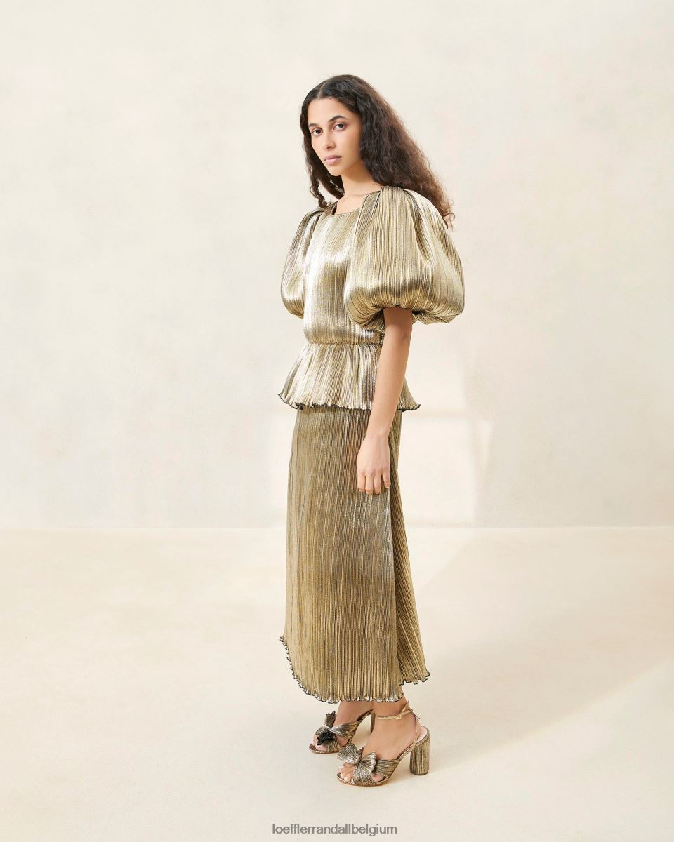 vêtements Loeffler Randall robe plissée à manches bouffantes dorit or foncé femmes 04V42L194