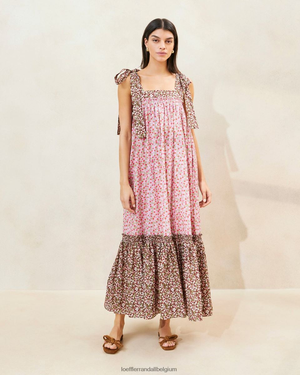 vêtements Loeffler Randall robe shae à ourlet volanté fraise/marron floral femmes 04V42L186