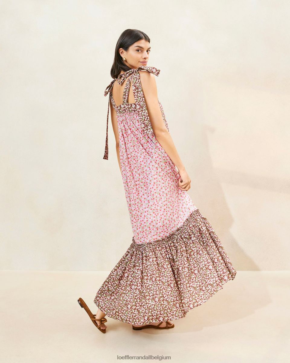 vêtements Loeffler Randall robe shae à ourlet volanté fraise/marron floral femmes 04V42L186