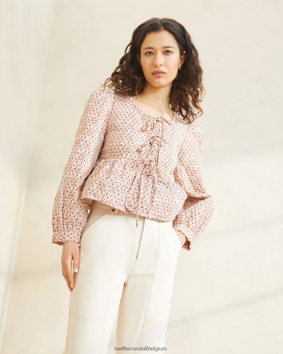 vêtements Loeffler Randall veste nouée sur le devant donna crème/ambre petites fleurs femmes 04V42L262